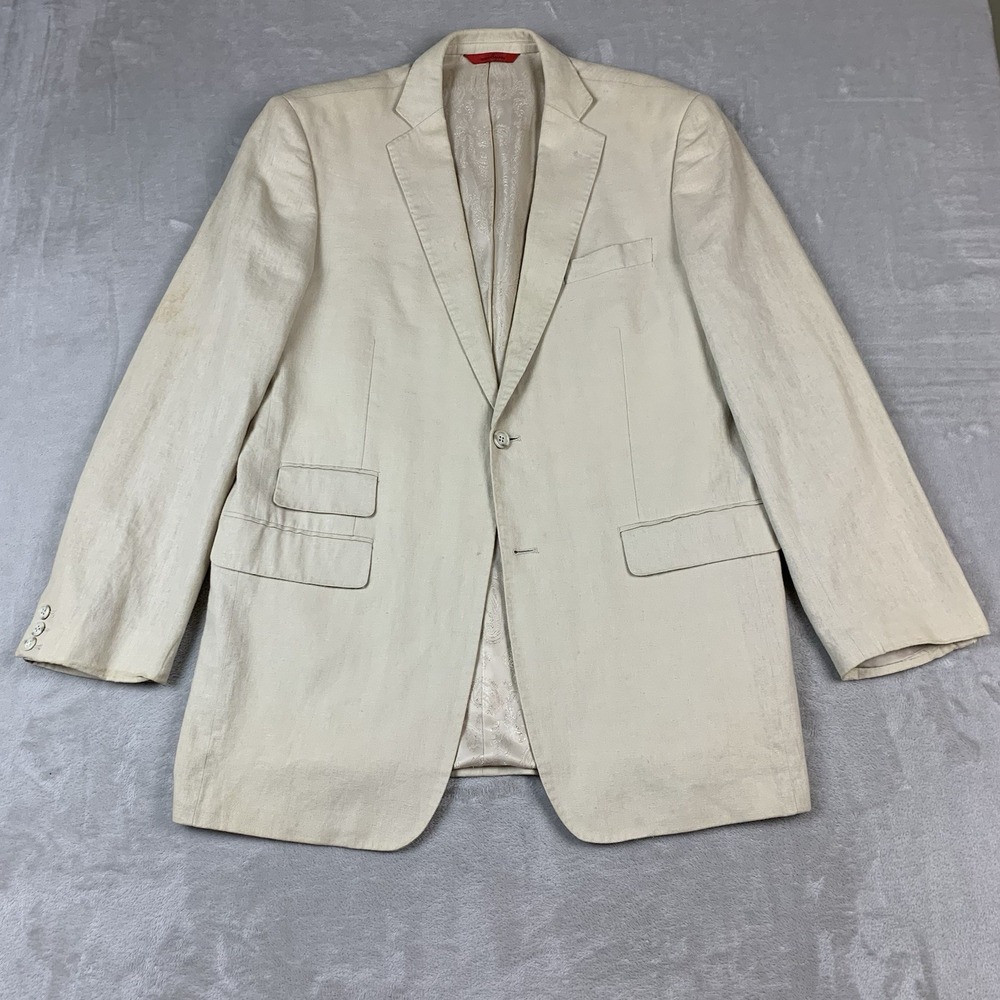 bianco Brioni Blazer 42L Beige Loro Piana 100% Linen Lined Spots* Missing Button